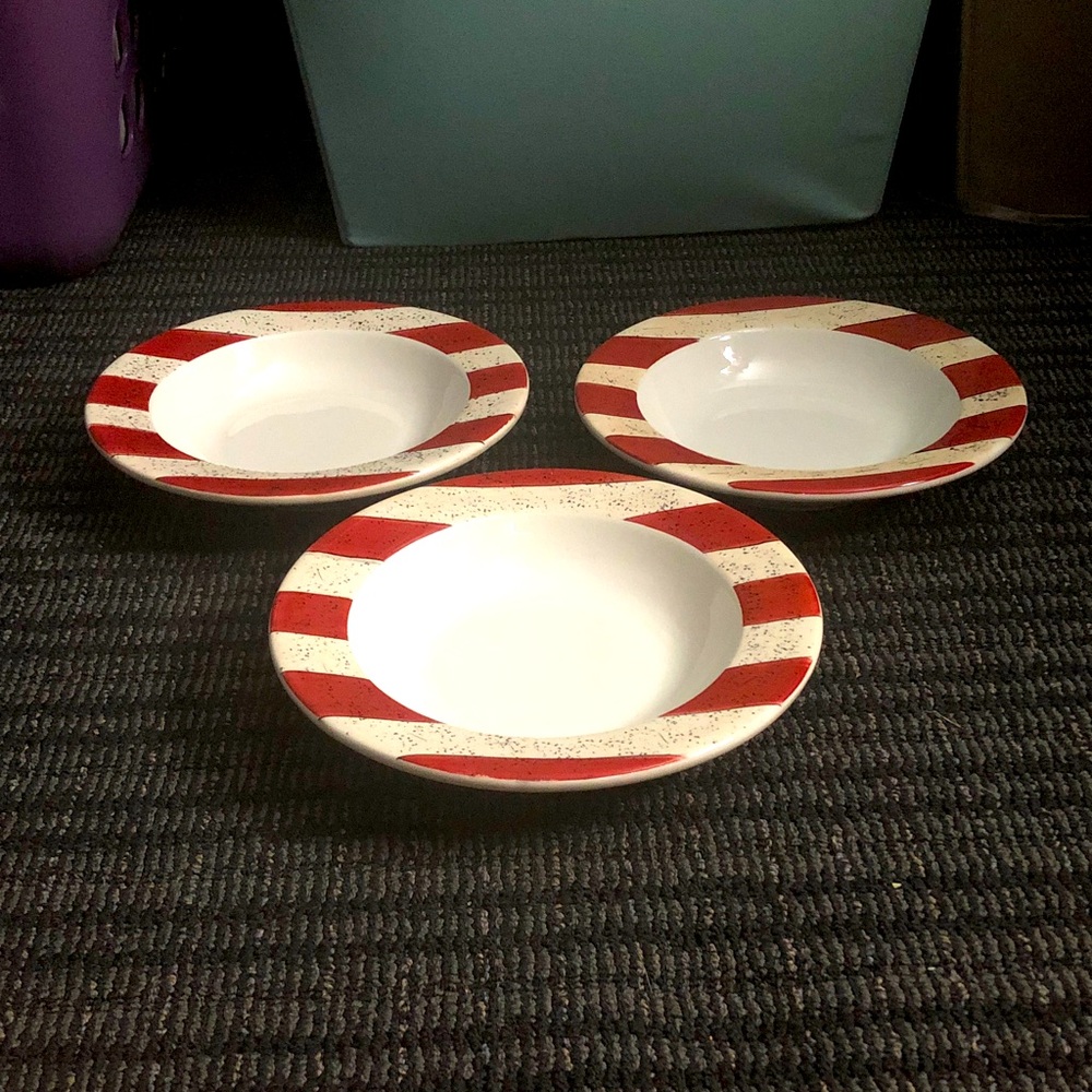 🐰 Striped Red and White Dinner Bowls Set